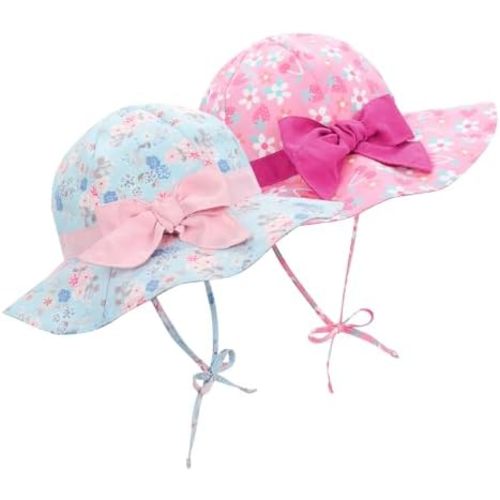 2 Pack Baby Sun Hat Newborn Sun Hat UPF 50+ Sun Protection Infant Sun Hat Wide Brim Baby Girl Cute Beach Hats for Baby
