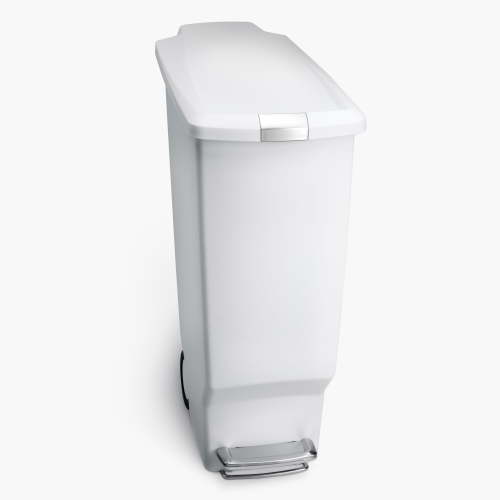 simplehuman 40 Liter / 10.6 Gallon Slim Kitchen Step Trash Can With Secure Slide Lock, White Plastic