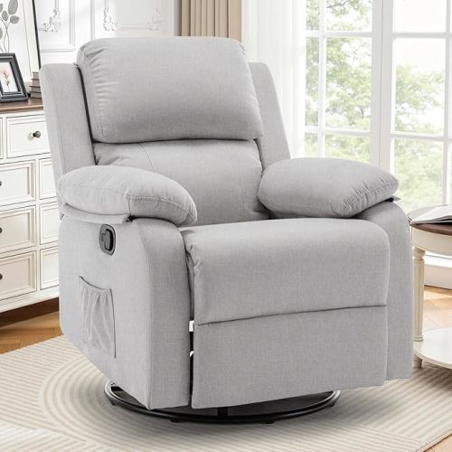 Recliner Chair, 360 Swivel Rocker Chair for Adults, Small Rocking Recliner for Small Spaces, Upholstered Fabric Glider Recliner Nursery
