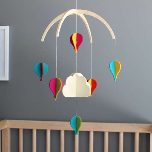 Hot Air Balloon Mobile, USA-made, Pure Wool Felt, Beautifully Crafted, Choose from 33 Vibrant Colors | Baby Mobile