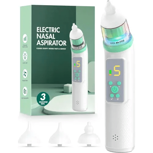 Nasal Aspirator for Baby, Electric Baby Nose Sucker with Adjustable 5 Levels Suction, Baby Nasal Aspirator with Music and Lights, Nose Sucker for Toddler with 3 Tips, Green