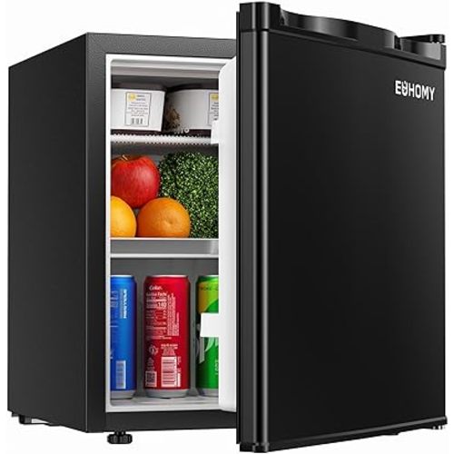 EUHOMY 1.7 Cu.Ft Mini Fridge, Reversible Single Door Compact Refrigerator, Adjustable Thermostat, Energy Saving, Mini Fridge for Bedroom, Office, Dorm, Black