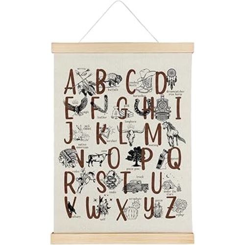 Qvapt Western Cowboy Nursery Wall Decor,Western Alphabet Wood Poster Hanger 16×24,Nursery Poster Hanger Frame, Alphabet Wall Art Decor For Home Nursery Boy Room Playroom