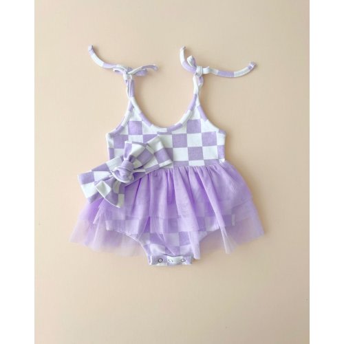 Tutu Romper | Checkered Lavender