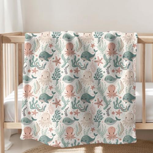 Under the Sea Baby Blanket, Ocean Friends Plush Blanket, Sea Animal Baby Shower Gift, Under the Sea Nursery Decor, Newborn Swaddle Blanket
