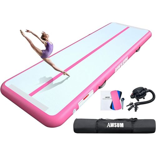 AWSUM Inflatable Air Gymnastics Mat 10ft/13ft/16ft/20ft/23ft Training mat 4/8 inches Thick tumbling mat with Electric Pump for Home/Gym/Outdoor