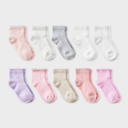 Baby 10pk Ankle Socks - Cat & Jack™ 12-24M Pink/Purple/Neutral