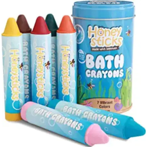 Honeysticks Bath Crayons for Toddlers & Kids - Handmade from Natural Beeswax for Non Toxic Bathtub Fun - Fragrance Free, Non-Irritating Bath Toys - Bright Colors and Easy to Hold - Washable - 7 Pack