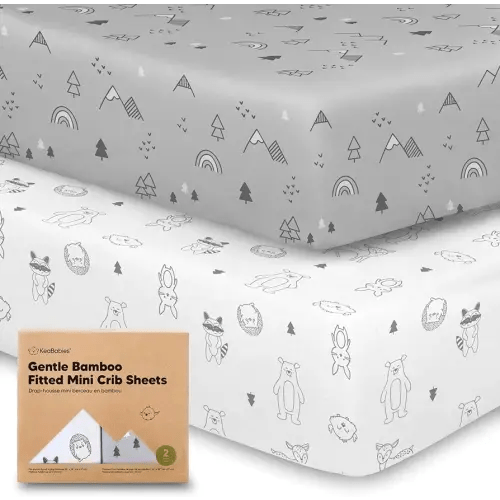 Pack and Play Sheets Fitted, 2-Pack Mini Crib Sheets - Pack N Play Sheets, Organic Fitted Crib Sheet for Pack and Play Mattress, Playard Baby Crib Sheets,Crib Sheets Neutral for Boys, Girls(Woodland)