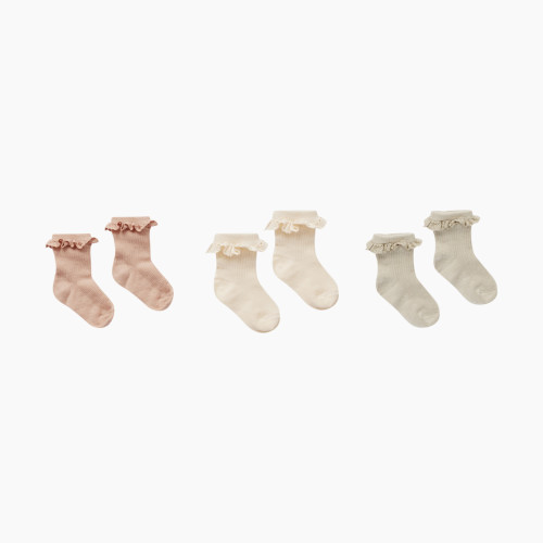 Rylee + Cru Ruffle Socks, 3-Pack - Dove Natural Blush, 0-6 M