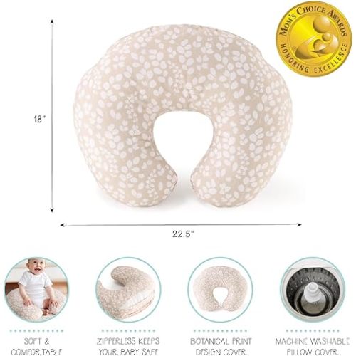 The Peanutshell Nursing Pillow & Cover - Soft Newborn Nursing Baby Girl or Boy Pillow Covers, Supportive & Comfortable Breastfeeding, Tummy Time Baby Essentials - Beige Botanical