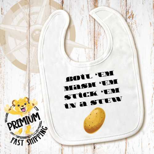 Halfling Potatoes Quote Boil em Mash em Baby Bib - Washable Funny Nerdy Movie Design Burp Cloth - Newborn Boy or Girl Baby Shower Gift -2554