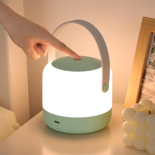 FOLKSMATE Portable Night Light, 3 Color BPA Free Green Nursery Cordless Touch Table Lamp for Baby, Kids and Adults, Rechargeable Dimmable Mini Light for Breastfeeding, Newborn and Toddlers Bedrooms