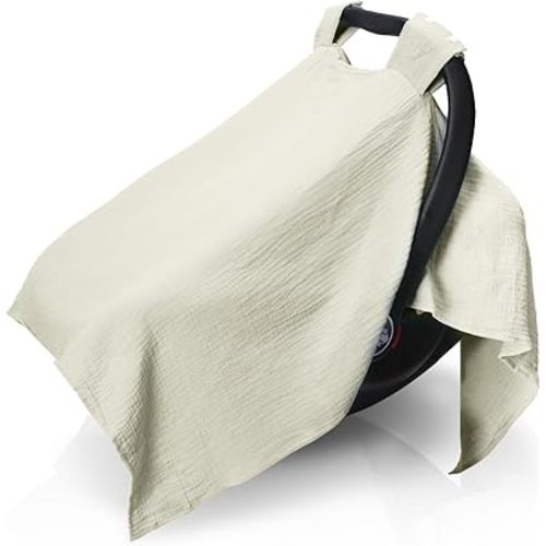 Muslin Baby Car Seat Cover 100% Organic Muslin Carseat Canopy Covers Breathable & Lightweight Infant Carseat Cover for Babies Boys and Girls (Beige)