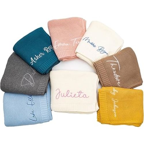 Personalized Baby Blanket - Custom Knit with Embroidery, Monogrammed Baby Name Blanket | Perfect for Baby Showers, Stroller & Car Seat | Gift Idea