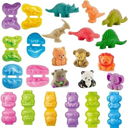 Unleash Creativity with 12 Unique Dino and Animal Molds Dough Toys Dough Accessories Set Whit 10 Clays.Ideal as a Gift for Kids Aged 3-4-8 Years