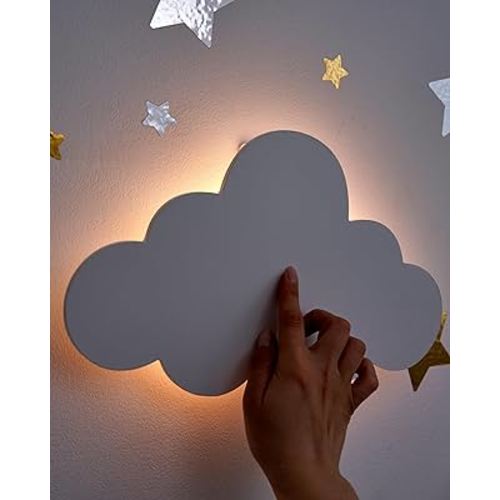 Nursery Cloud Light (Pack of 1) - 68 Star Wall Decals - Rechargeable (no cord) - Baby Room Decor - Cloud Lights for Bedroom - Floating Cloud Lamp for Bedroom - Adjustable Dimmer - Timer