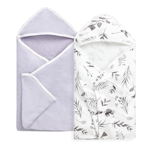 Momcozy Baby Hooded Towel-Made from Cotton, Suitable for Newborn Shower Gifts, 2 Count (Pack of 1), 28 X 28 Inch, Ink Wash Leaves - Newborn Bath Towel ( 28 X 28 Inch )