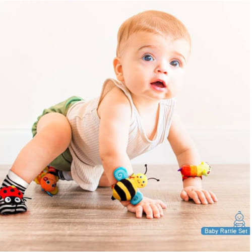 Infinno Baby Wrist Rattle Socks and Foot Finder Set, Perfect Baby Toys for 0-12 Months Newborn Boys and Girls As Shower Gifts, Garden Bug Series