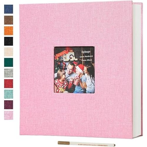 Spbapr Large Photo Album Self Adhesive 60 Pages Linen cover DIY Magnetic Scrapbook album with A Metal Pen Hold 3x5 4x6 5x7 6x8 8x10 Pictures