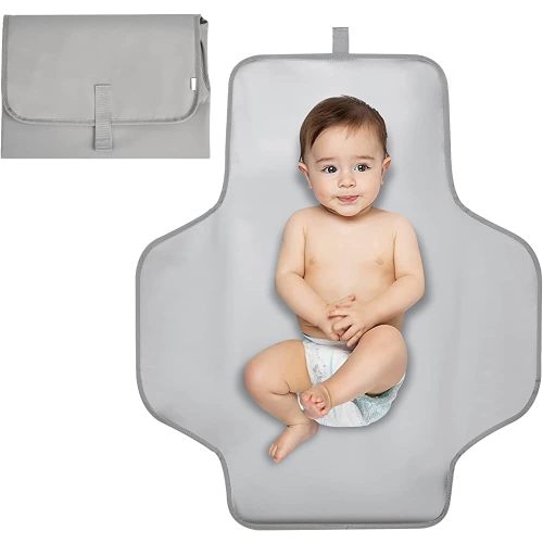 Portable Baby Diaper Changing Pad,Detachable Travel Baby Changing Mat with Wipes Pockets and Diaper Bag, Baby Shower Gifts, Newborn Essentials, Unisex Baby Items (Large,1.0 Grey)