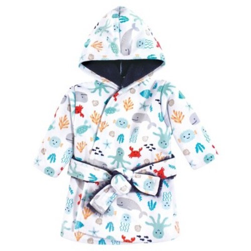 Hudson Baby Boys Mink with Faux Fur Lining Pool and Beach Robe Cover-ups, Sea Characters, 0-6 Months
