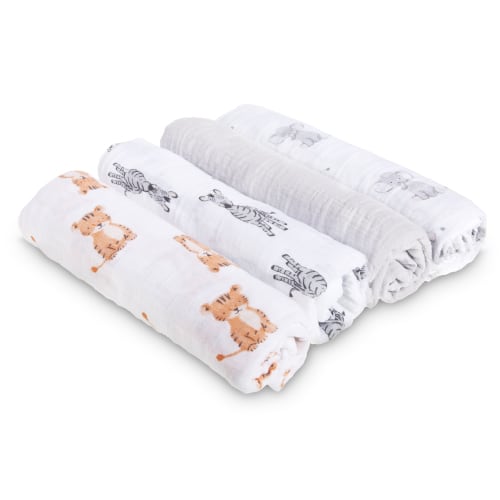 Aden + Anais™ Essentials, Cotton Muslin Swaddle Blanket, Safari Babes, Unisex, Infants, 4-Pack