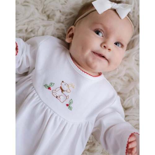 Gathered Christmas Deer Gown, White - Cuclie | Maisonette