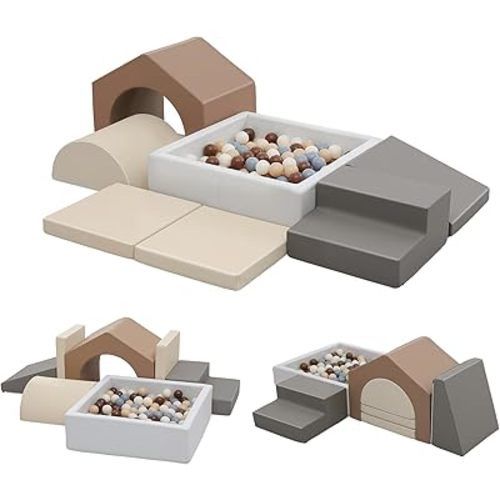 7Pcs Climbing Toys for Toddlers: with a Square Ball Pit for Toddlers - PU Leather Foam Climbing Blocks - Indoor Soft Play Set with Slide and Stair(NO Balls)