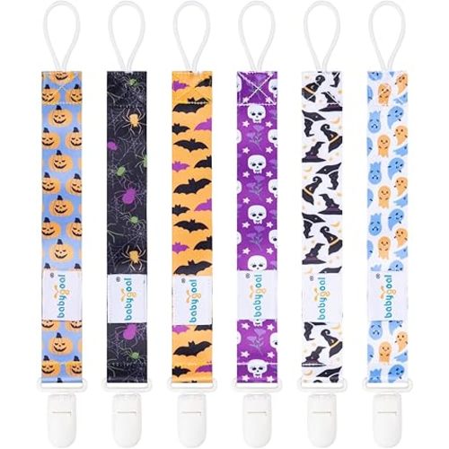Babygoal Halloween Pacifier Clips, 6 Pack Binky Paci Holder and Leash for Boys and Girls Fits for Most Pacifier, Binkie Styles & Baby Teethers & Toys and Gift 6PB18