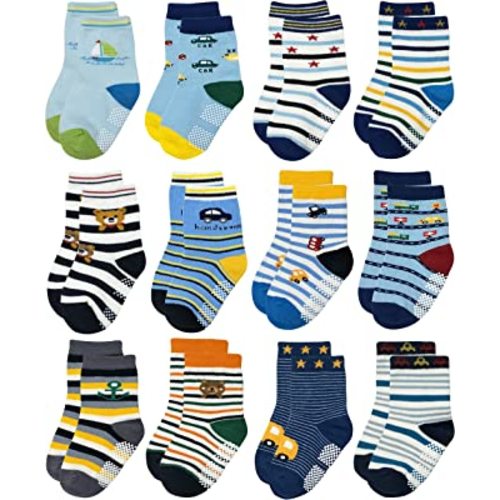 RATIVE Non Skid Anti Slip Crew Socks With Grips for Baby Infant Toddlers Kids Boys