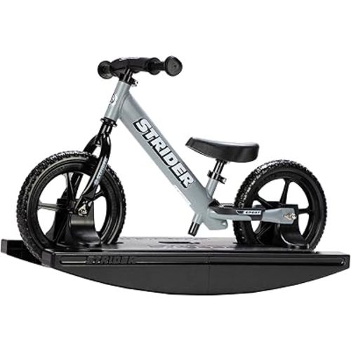 Strider 12” Sport Bike + Rocking Base - Helps Teach Baby How to Ride a Balance Bicycle - for Kids 6 Months to 4 Years - Easy Assembly & Adjustments