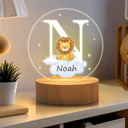 callie Acrylic Night Light Name Plate Personalized, Custom Cute Forest Animals with Wooden Base Bedroom Decor, Birthday Gifts Christmas Gifts for Family