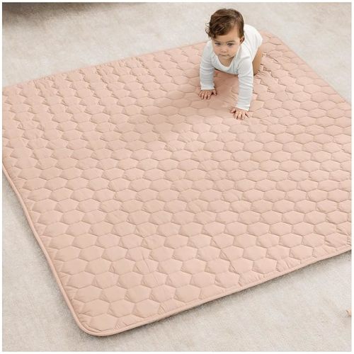 Comfy Cubs Square Kids Play Mat - 56 x 56 inches Soft Quilted Baby Floor Mat with Non-Slip Bottom - Plush Design for Toddlers' Playtime - Comfortable and Durable - Blush
