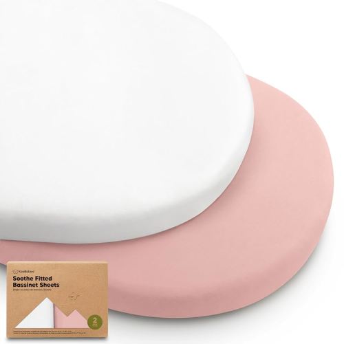 2-Pack Organic Bassinet Sheets for Girls, Boys - 100% Cotton Bassinet Mattress Sheets Compatible with Halo Bassinest Swivel Sleeper, Graco, Baby Delight, Chicco, Unisex Fitted Bassinet Sheets (Rose)