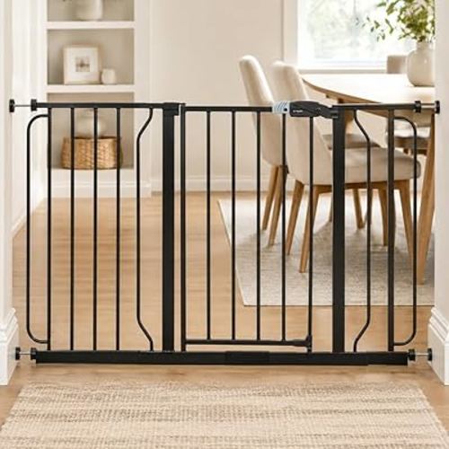 Regalo Safety 29-49" Easy Step Extra Wide Baby Gate for Doorways & Bottom of Stairs, Pressure Mounted Safety Gate with Door for Babies, Toddlers & Pets, Black