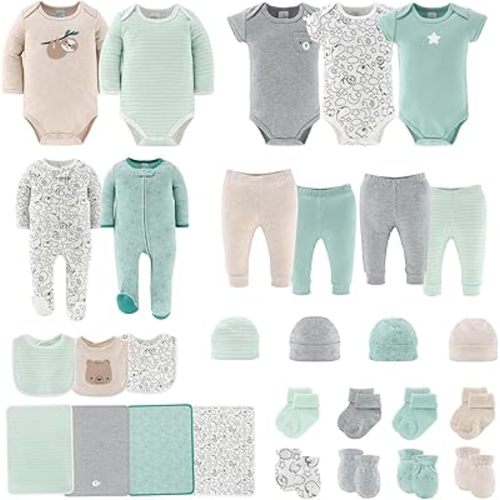 The Peanutshell Baby Layette Gift Set for Baby Boys or Girls - 30 Piece New Born Baby Unisex Gift Set, Baby Clothes & Newborn Essentials Must Haves - Newborn Baby Clothes 0-3 Months - Restful Basics