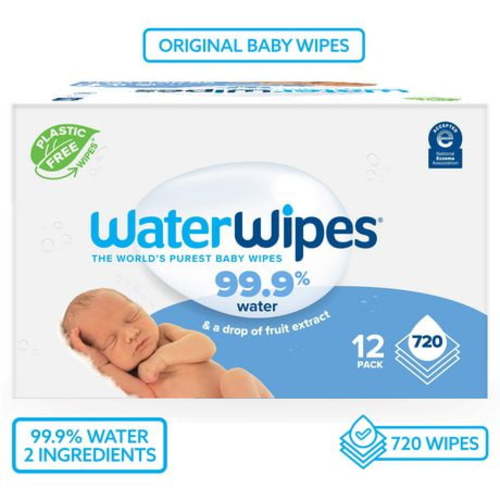 WaterWipes Original 99.9% Water Based Baby Wipes, Unscented, 12 Packs (720 Wipes)