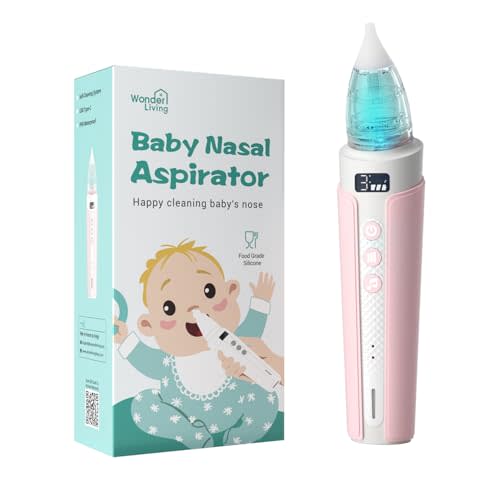 Wonder Living Electric Nasal Aspirator for Baby, Nose Sucker for Baby with IPX6 Waterproof, Self-Cleaning, Adjustable Nose Suction for Toddlers, Built-in Music & Light Soothing, Pink
