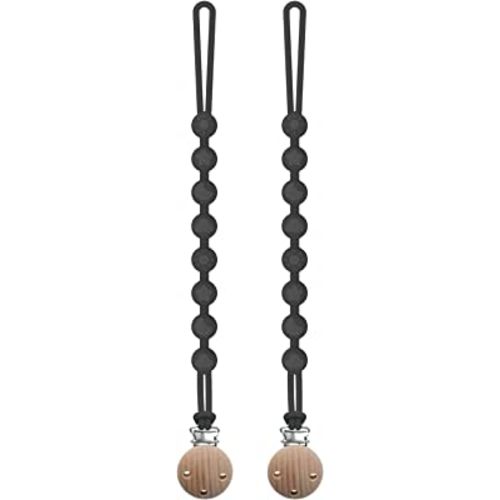 Silicone Pacifier Clip, Seposeve 2 Pack Pacifier Holder Clips, Keeps Pacifier Clean, Soft Flexible Pacifier Leash, Binky Clips for Baby Boys and Girls, Durable - High-Toughness, 2 Ink Black