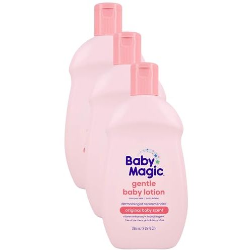 Baby Magic Gentle Baby Lotion 9oz Vitamins & Aloe Free of Parabens, Phthalates, Sulfates and Dyes, Camellia Oil & Marshmallow Root, 9oz (Pack of 3)