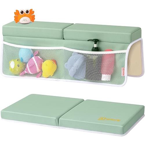 ACGROW Bath Kneeler and Elbow Rest Pad Set - Comfortable 1.5” Thick Baby Bath Kneeler Pads with Toys Organizer, Non-Slip Knee Arm Support Bathtub Mat, Quick-Drying Kneeling Pad for Baby Bath Time