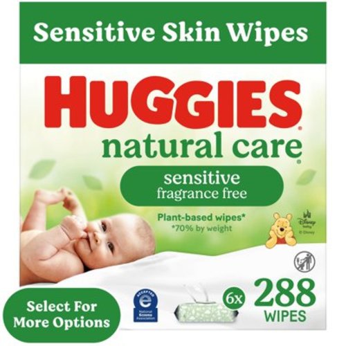 Huggies Natural Care Sensitive Baby Wipes, Hypoallergenic, Dermatologist Tested, 6 Pack, 288 Total Ct