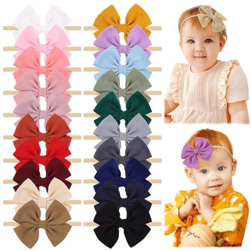 jollybows 20pcs Baby Girls Hair Bows Headband Nylon Hair Band Elastic Hair Accessories for Kids Infants Toddlers