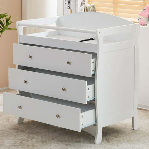 Zimtown 3-Drawer Baby Changing Table, Diaper Changing Station with Shelves, Nursery Organizer, White