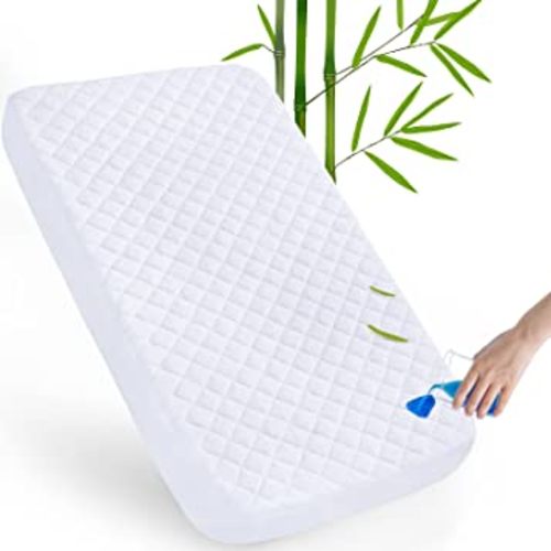 Crib Mattress Protector Pad Waterproof, Bamboo Viscose Quilted Crib Mattress Pad Cover, Ultra Soft Bamboo Viscose Terry Surface and Premium Waterproof Layer, Washer & Dryer Friendly