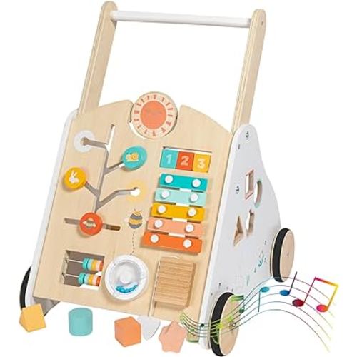Wooden Baby Walker - Baby Push Walker with Music Box - Toddler Walker Push Toy with Adjustable Speed - Learning Activity Walker - Activity Center for Babies Boys and Girls