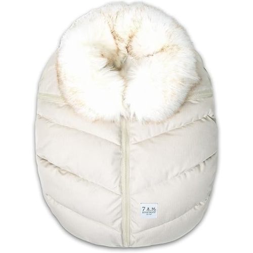 7AM Infant Car Seat Cover - Winter Puffy Cover with Center Zipper for Baby Boys & Girls, Lightweight, Windproof & Water-Repllent Outer Shell, Universal Fit for Infant Car Seat | (0-12M)