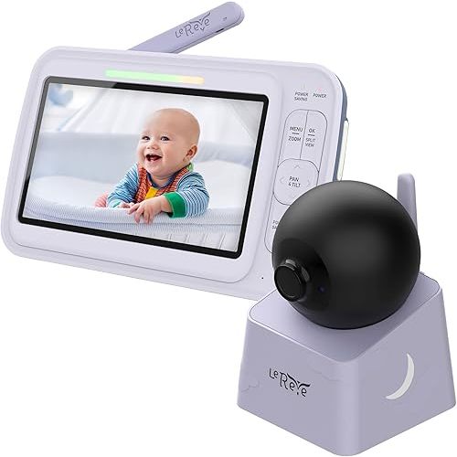 Low EMF Long Range 5" HD Baby Monitor with Camera and Audio, No WiFi, Auto Noise Reduce, PTZ, Auto Night Vision 2-Way Audio, 5 Lullabies, Ideal Gift