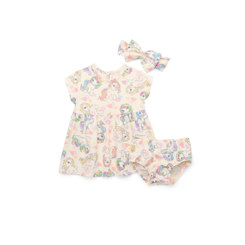 My Little Pony Baby Girls Print Dress with Diaper Cover and Bow Headband Set, 3-Piece, Sizes 0/3M-24M